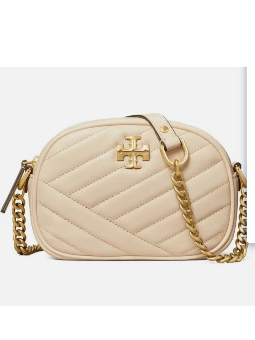 Tory Burch Kira Camera Bag Chevron Leather Crossbody Bag Cream Brass NWOT